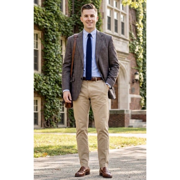 Jos A Bank Men Silk Wool Gray Plaid Blazer Classic Preppy Academic Old Money 46L - Picture 2 of 11